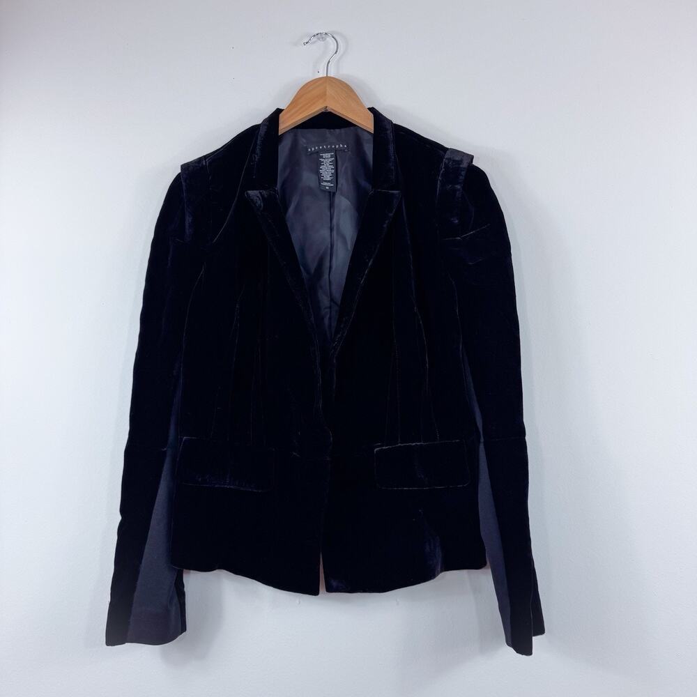 Women’s Vintage Jacket Apostrophe Black Velour Size 10 Blazer Rocker Goth Y2K